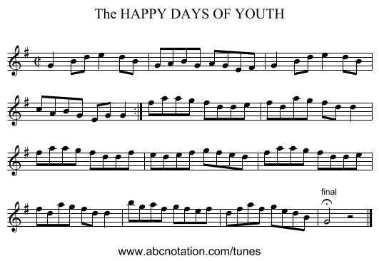 HAPPY DAYS OF YOUTH, The - staff notation