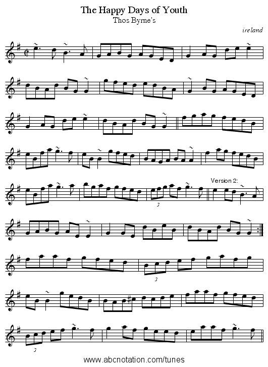 Happy Days of Youth, The - staff notation