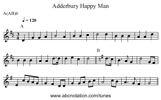 Happy Man, Adderbury - staff notation