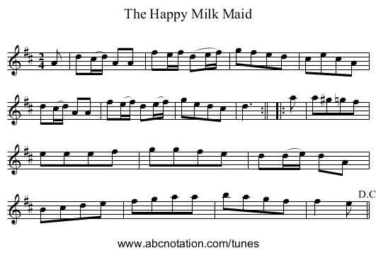 Happy Milk Maid, The - staff notation