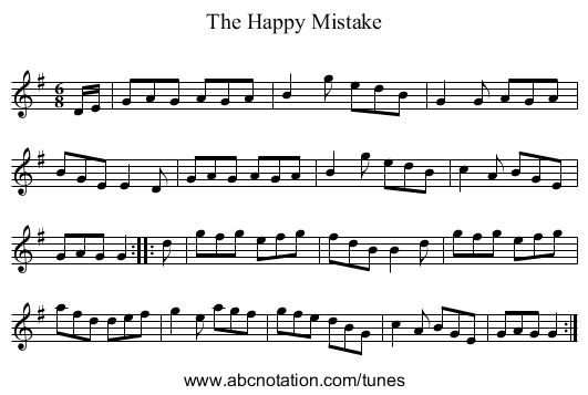 Happy Mistake, The - staff notation