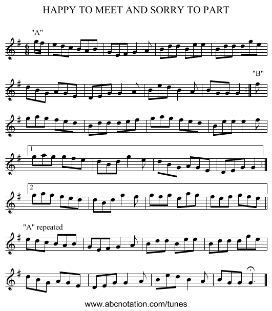 HAPPY TO MEET AND SORRY TO PART - staff notation