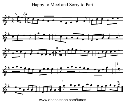 Happy to Meet and Sorry to Part - staff notation