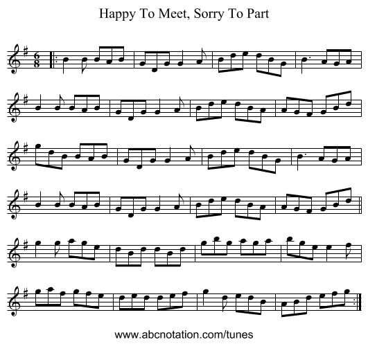Happy To Meet, Sorry To Part - staff notation