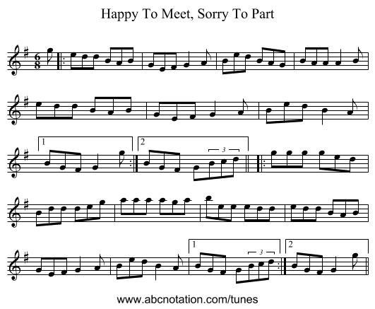 Happy To Meet, Sorry To Part - staff notation