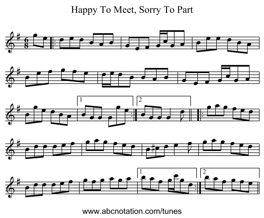 Happy To Meet, Sorry To Part - staff notation
