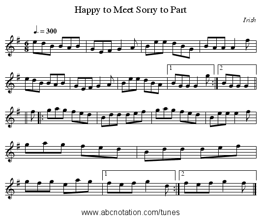 Happy to Meet Sorry to Part - staff notation