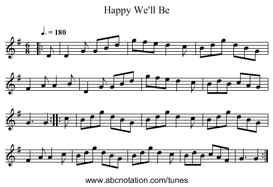 Happy We'll Be - staff notation