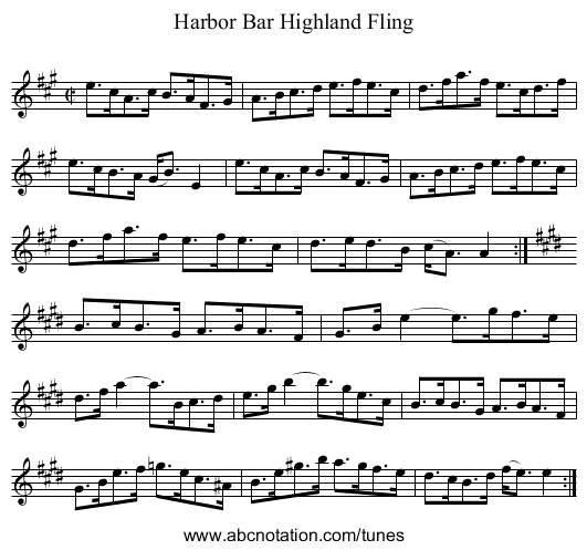 Harbor Bar Highland Fling - staff notation