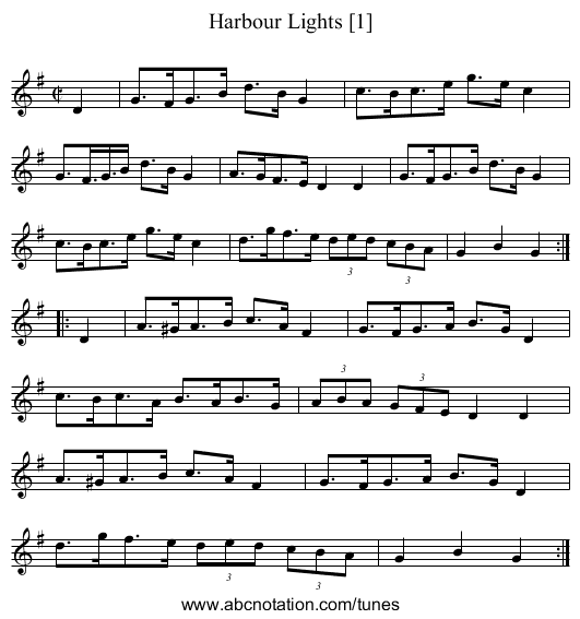 Harbour Lights [1] - staff notation
