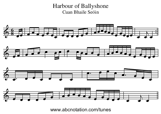 Harbour of Ballyshone - staff notation