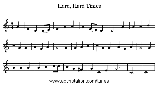 Hard, Hard Times - staff notation