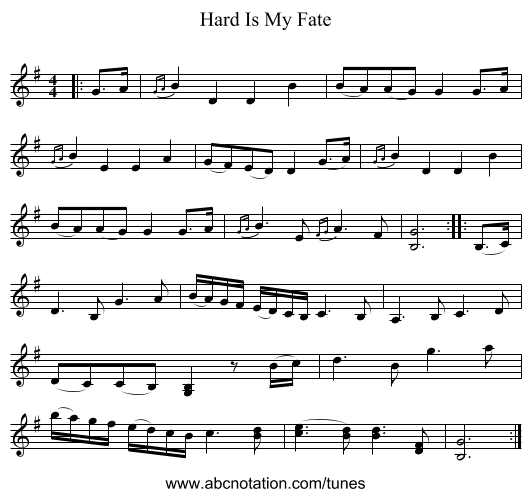 Hard Is My Fate - staff notation