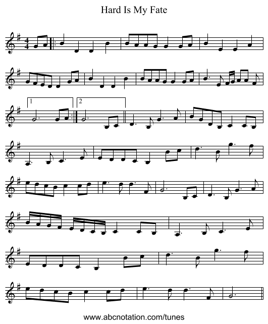 Hard Is My Fate - staff notation