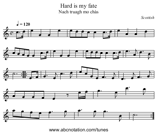 Hard is my fate - staff notation