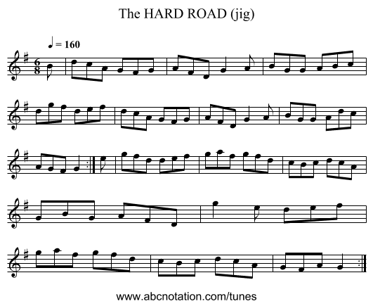 HARD ROAD (jig), The - staff notation