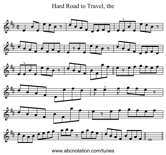 Hard Road to Travel, the - staff notation