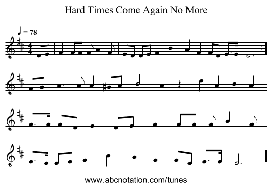 Hard Times Come Again No More - staff notation