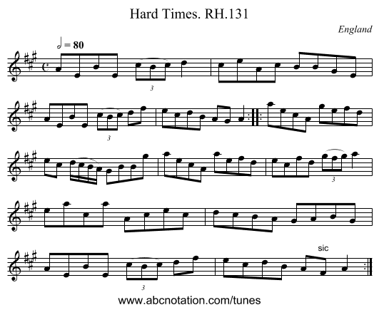 Hard Times. RH.131 - staff notation