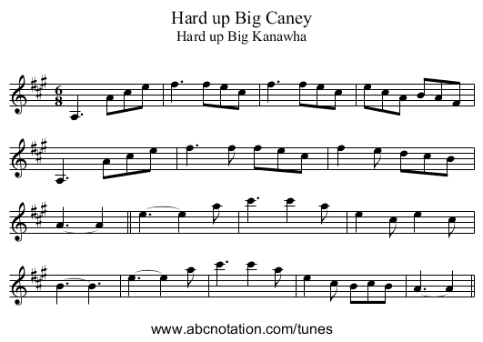 Hard up Big Caney - staff notation