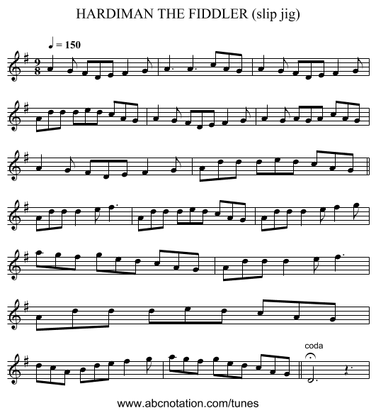 HARDIMAN THE FIDDLER (slip jig) - staff notation
