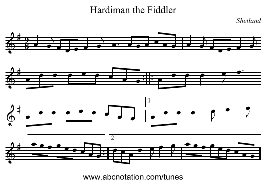Hardiman the Fiddler - staff notation