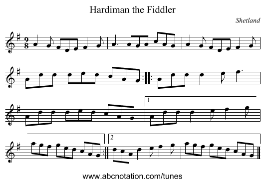Hardiman the Fiddler - staff notation