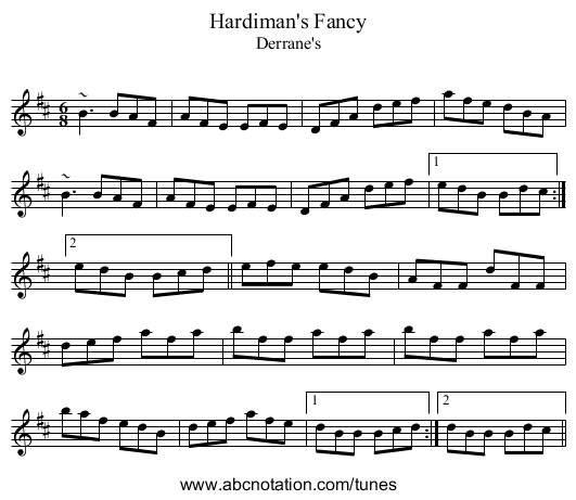 Hardiman's Fancy - staff notation