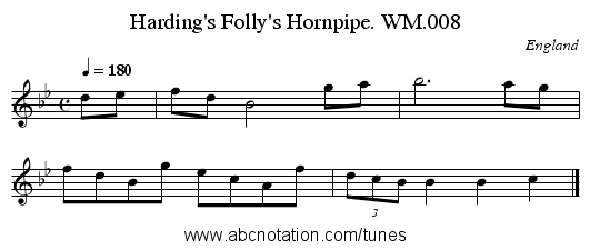 Harding's Folly's Hornpipe. WM.008 - staff notation