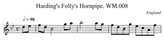 Harding's Folly's Hornpipe. WM.008 - staff notation