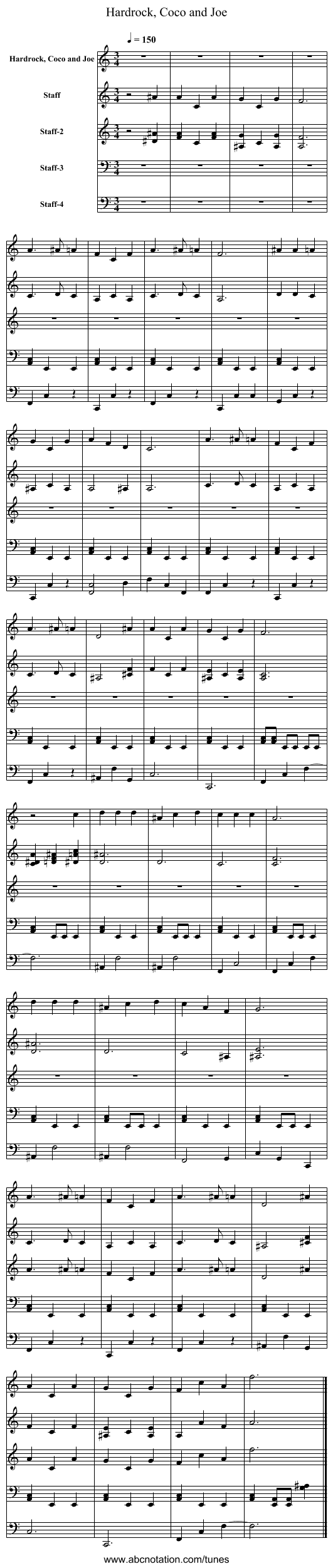 Hardrock, Coco and Joe - staff notation