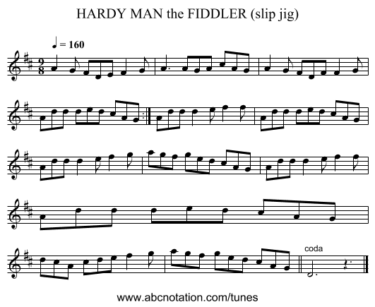 HARDY MAN the FIDDLER (slip jig) - staff notation