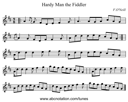 Hardy Man the Fiddler - staff notation