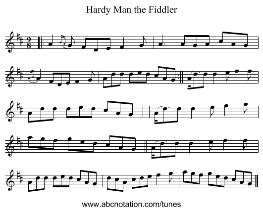 Hardy Man the Fiddler - staff notation