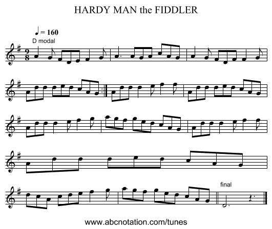 HARDY MAN the FIDDLER - staff notation