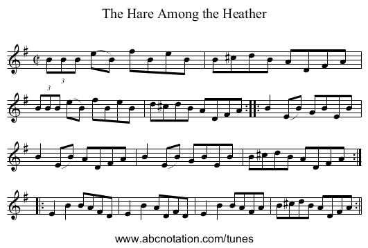 Hare Among the Heather, The - staff notation