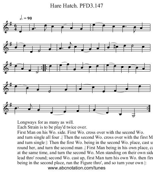 Hare Hatch. PFD3.147 - staff notation
