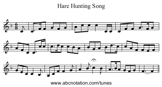 Hare Hunting Song - staff notation