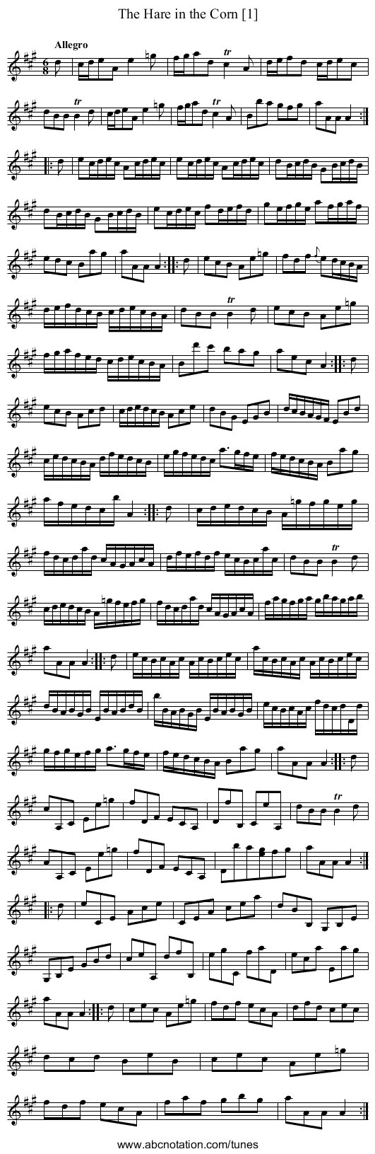 Hare in the Corn [1], The - staff notation