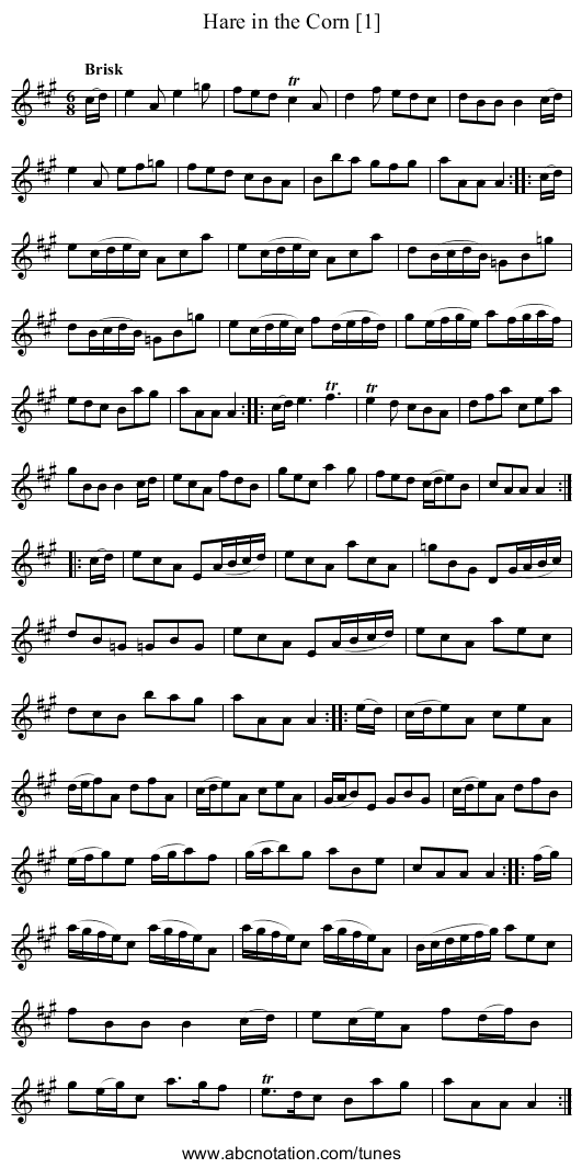 Hare in the Corn [1] - staff notation