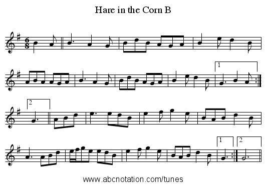 Hare in the Corn B - staff notation