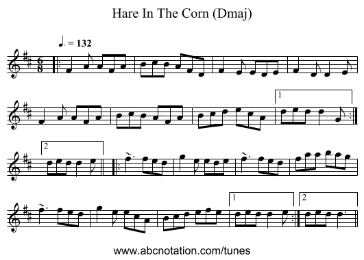 Hare In The Corn (Dmaj) - staff notation