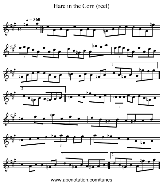 Hare in the Corn (reel) - staff notation