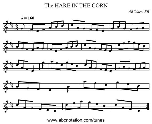 HARE IN THE CORN, The - staff notation