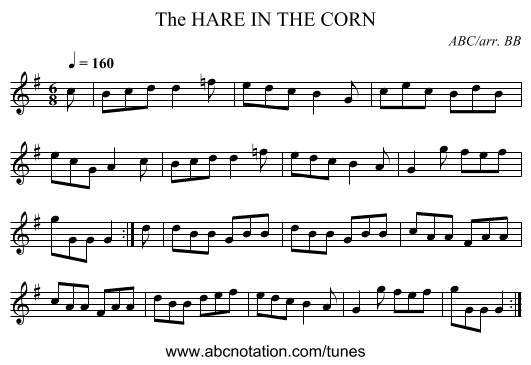 HARE IN THE CORN, The - staff notation