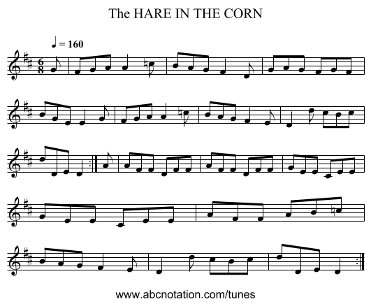HARE IN THE CORN, The - staff notation