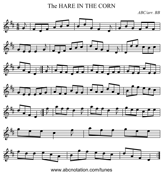 HARE IN THE CORN, The - staff notation