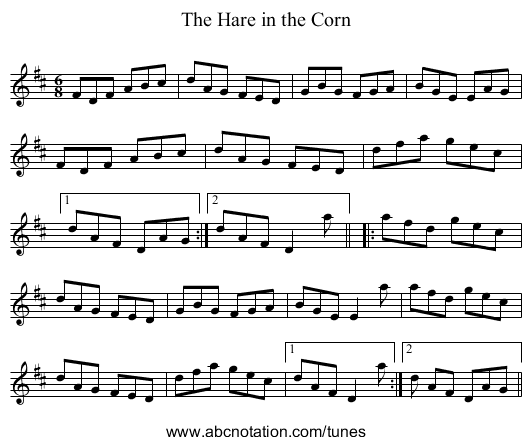 Hare in the Corn, The - staff notation
