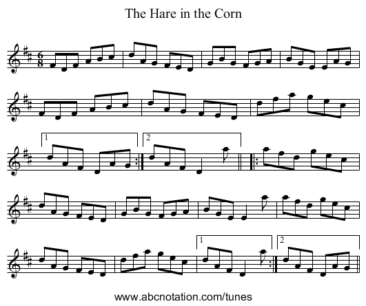 Hare in the Corn, The - staff notation
