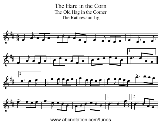 Hare in the Corn, The - staff notation